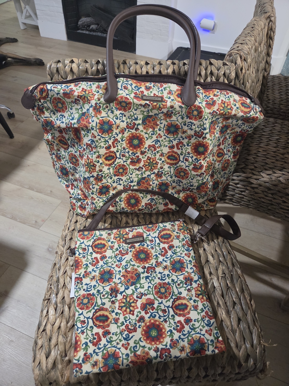Longaberger Floral Canvas Tote & Crossbody Set
